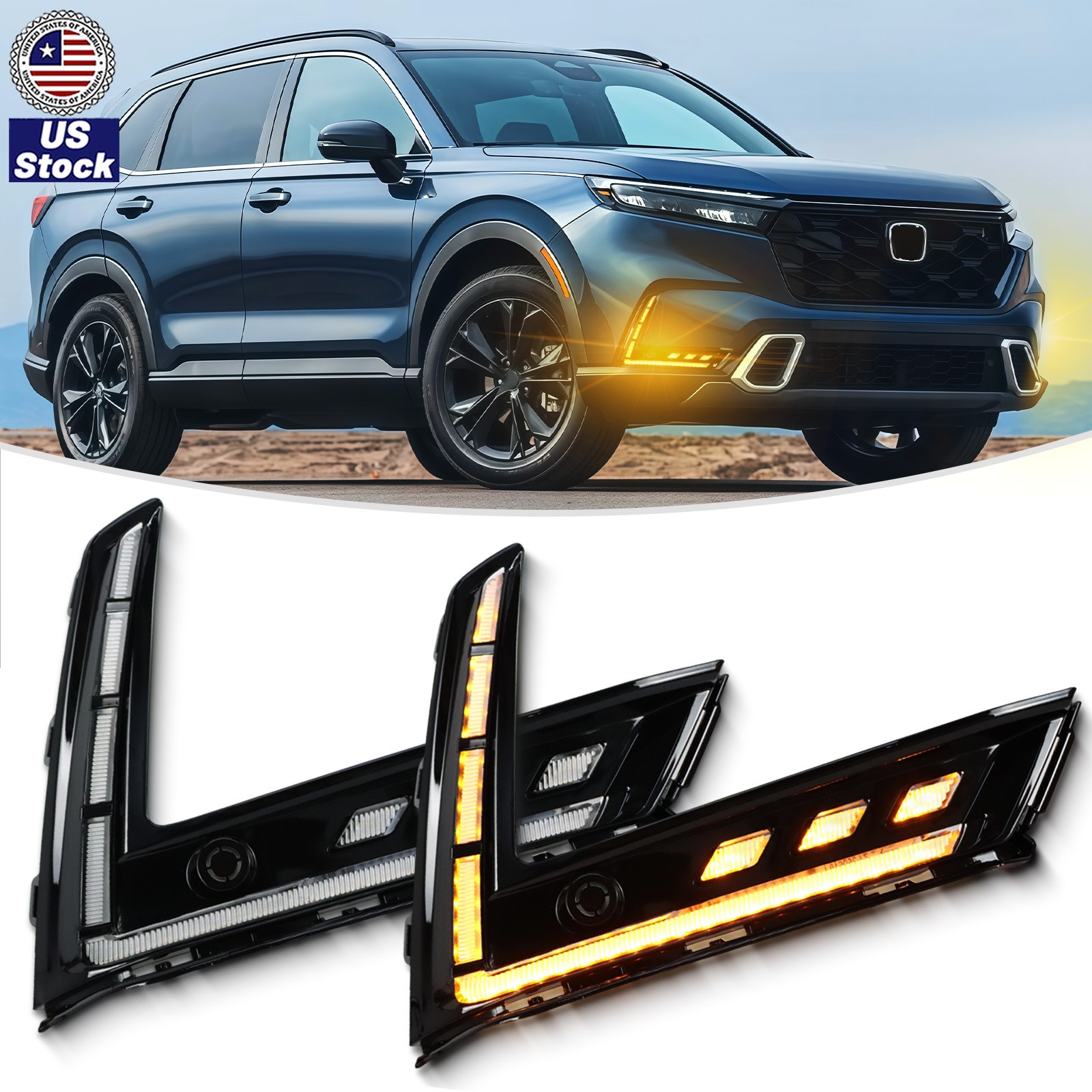1Pair LED Front Fog Light DRL Turn Signal Lamp 3-in-1 For Honda CR-V CRV 2023-26