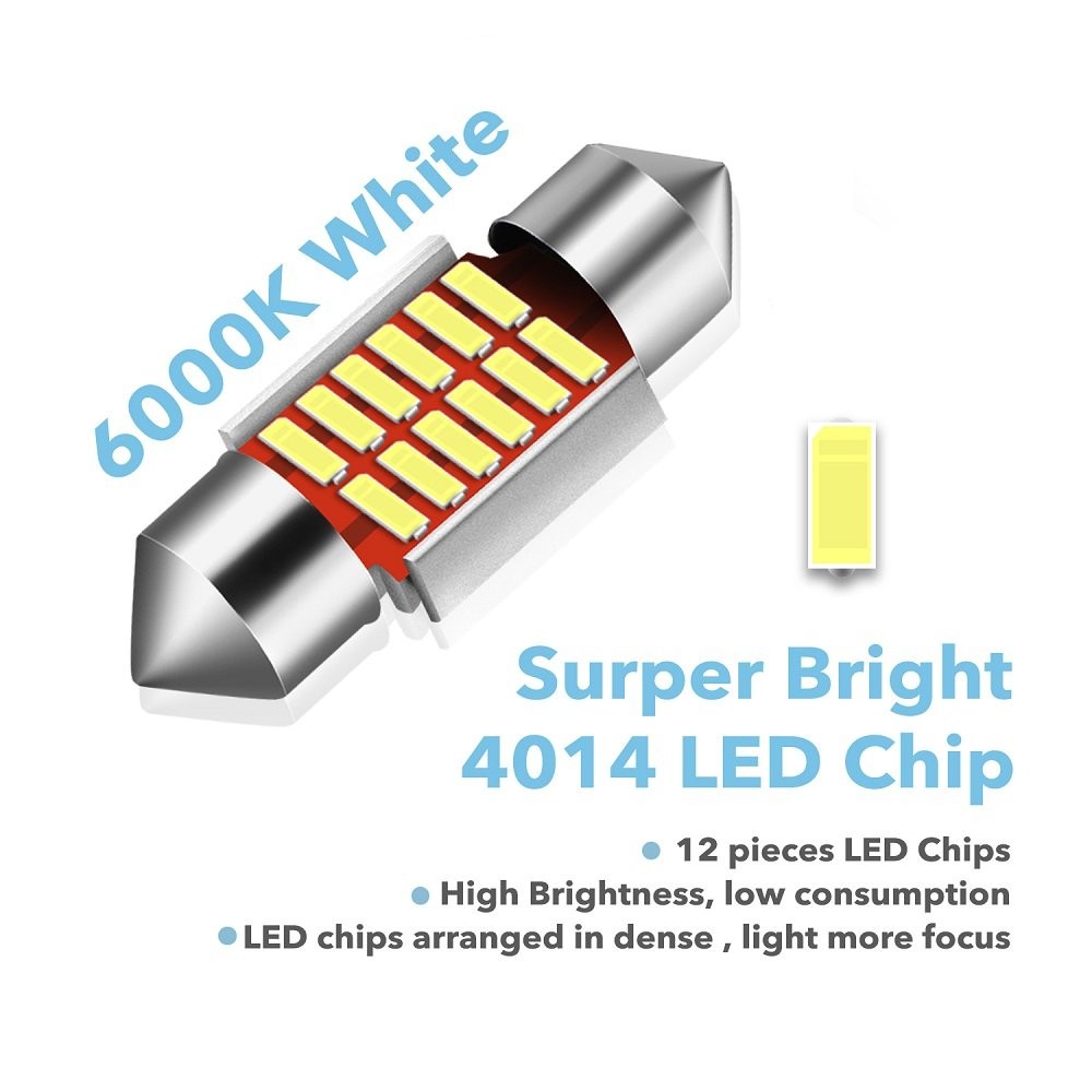 2X 31MM Festoon 4014 Chip Car LED Map/Dome Interior Light Bulbs 6000K White T
