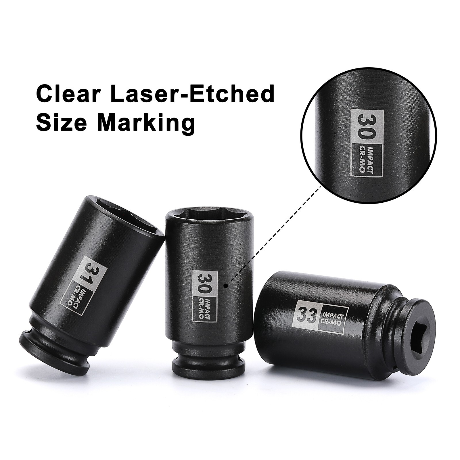 9PCS 1/2″Dr. Deep Spindle Axle Nut Impact Socket Set, CR-MO, Metric Large Socket
