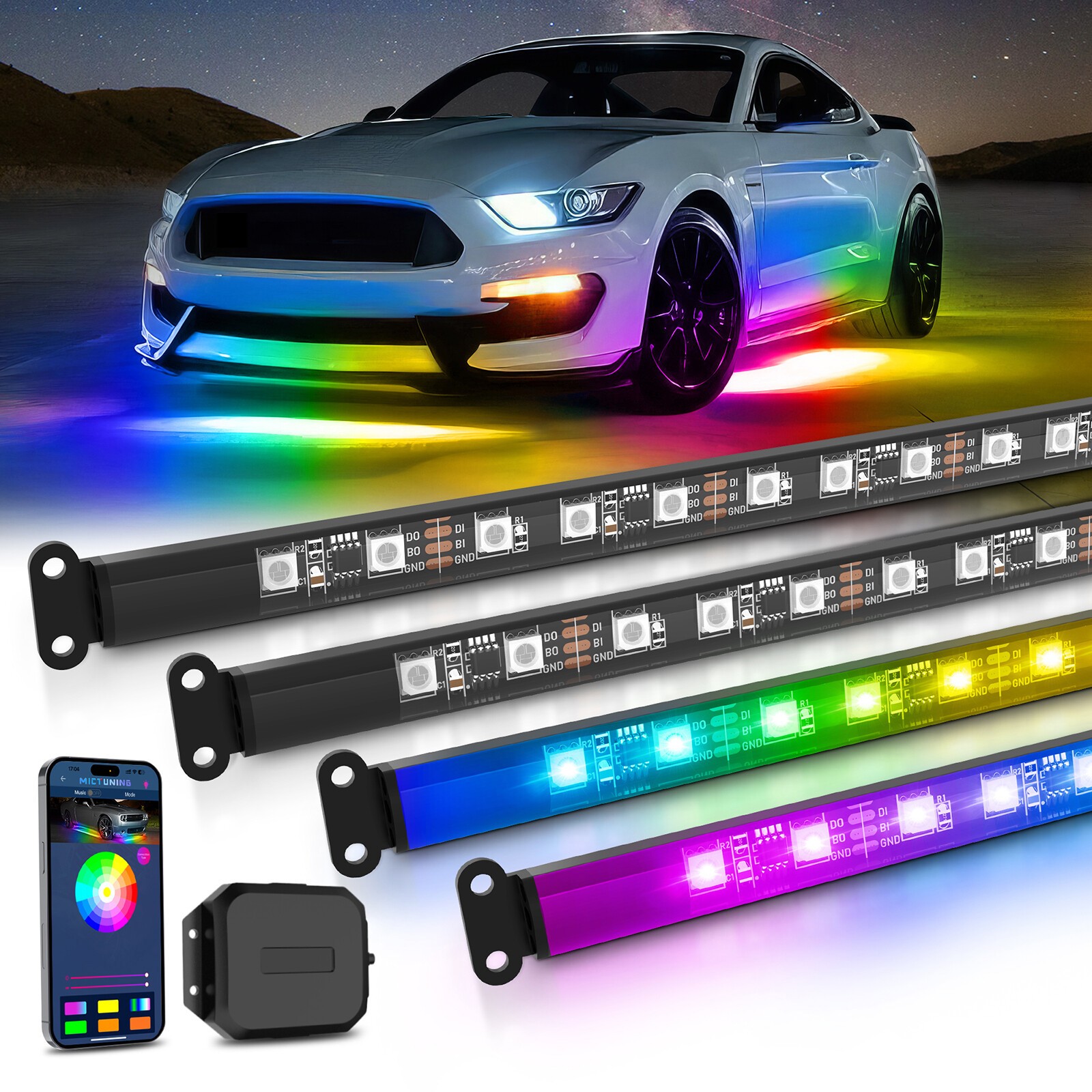 N3 Wireless Car Underglow Light Strip, RGB+IC Chasing Underbody Light Neon Kits