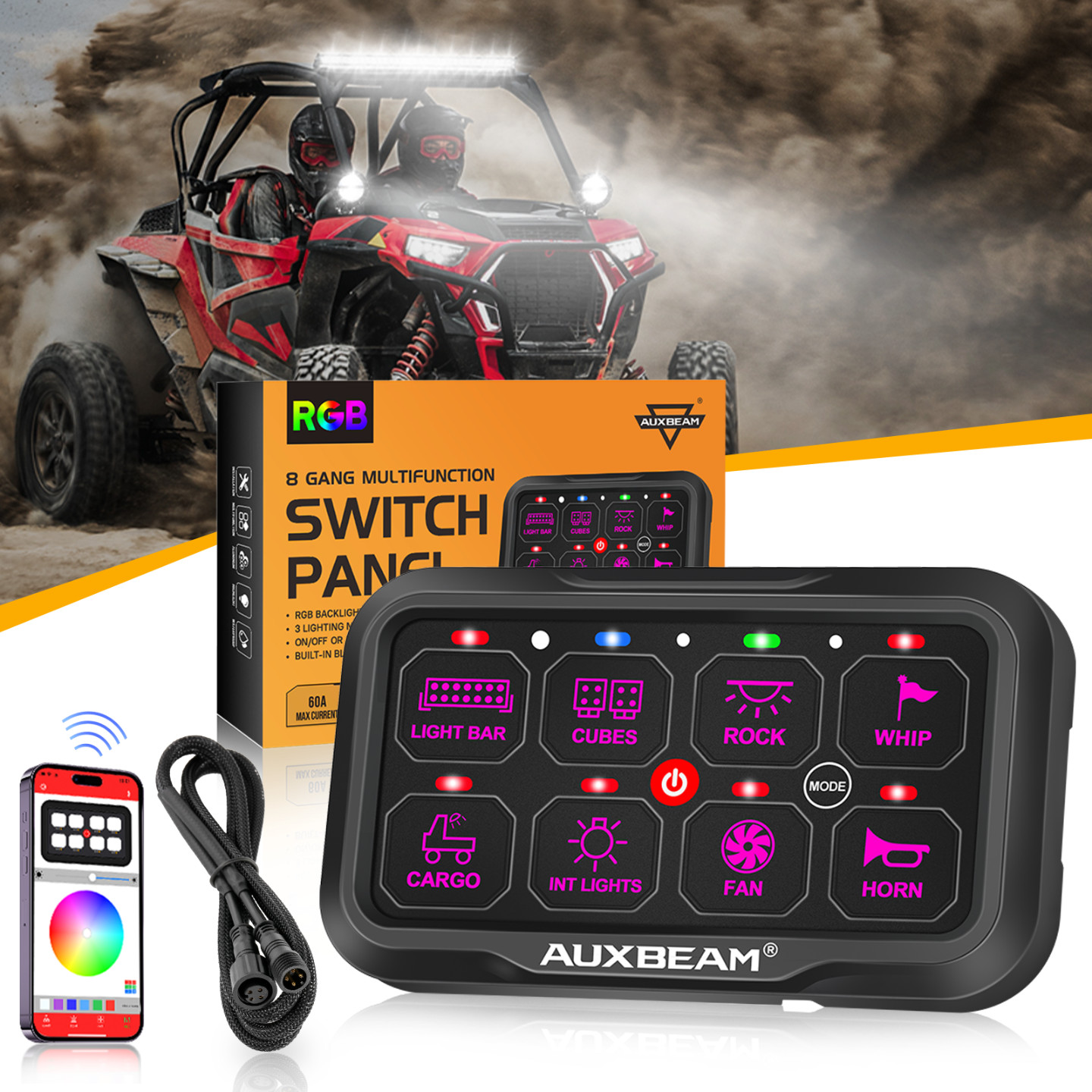 AUXBEAM AR-800 Multifunction RGB Switch Panel w/ bluetooth Controlled for Can Am