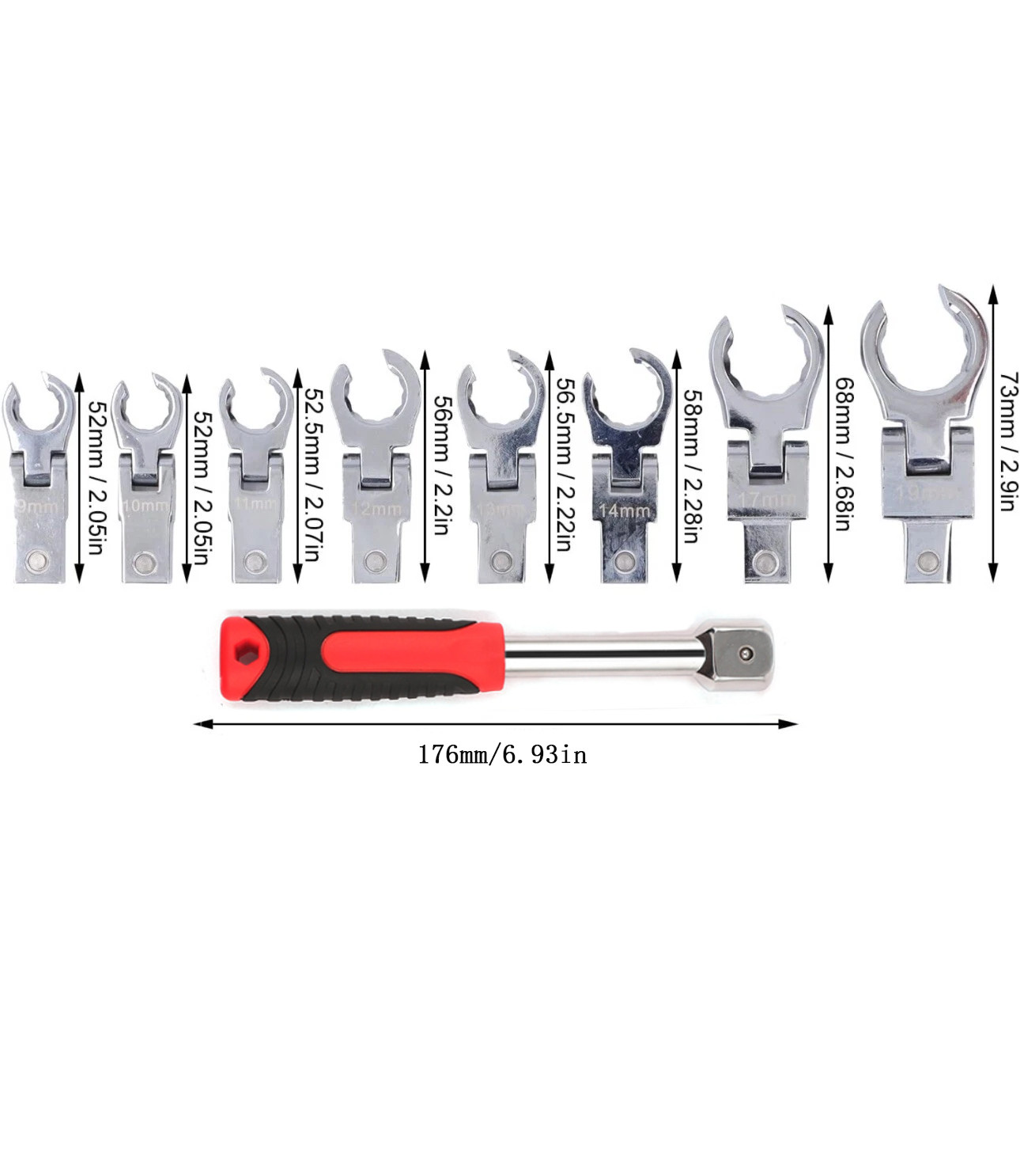 9pcs Flare Nut Flexible Open End Offset Box Wrench Metric Set Brake Line Wrench