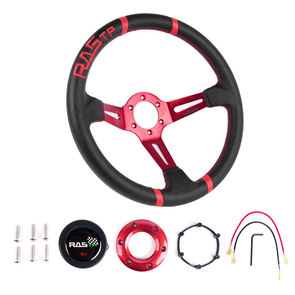 Red 14IN 350mm Deep Dish Sport Racing Drifting Steering Wheel Aluminum Universal