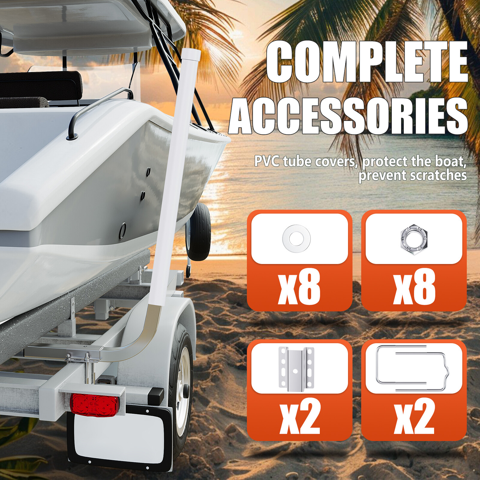 Pair 60″ Boat Trailer Zinc-Plated Guide On Post Kit With PVC Poles Covers