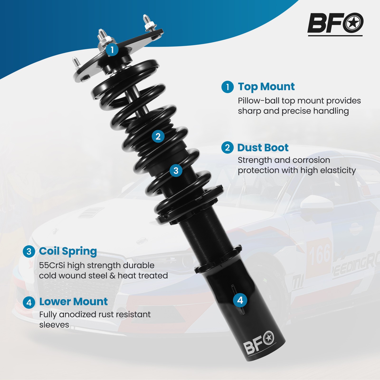 BFO Coilovers Struts Suspension Kit Adj Height For Scion XB 2004-2006