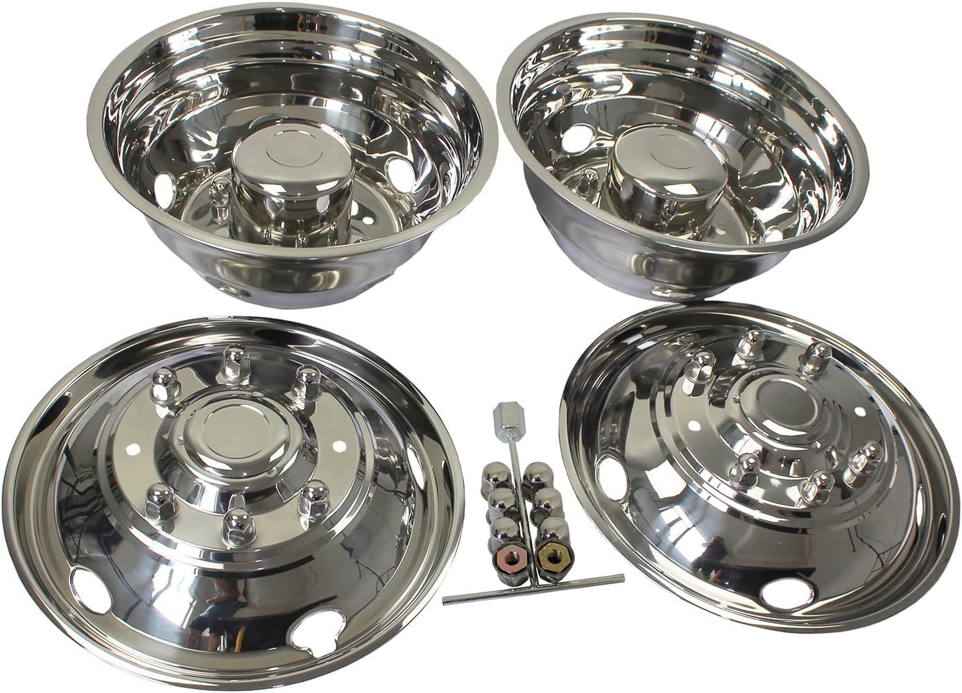1999-2002 Ford F450 F550 19.5″ 8 Lug Bolt on Dual Wheel Simulators Set HubCaps