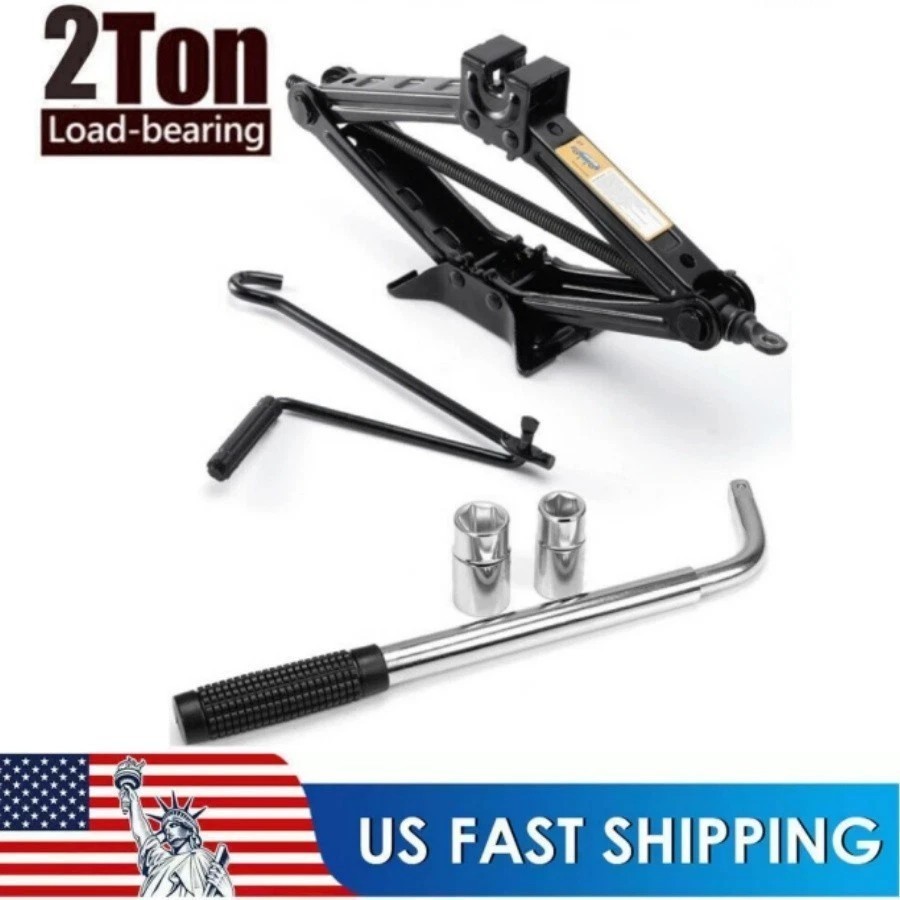 2 Ton Scissor Jack Car SUV Garage Tire Wheel Lug Handle Crank / Wrench Tool Kit