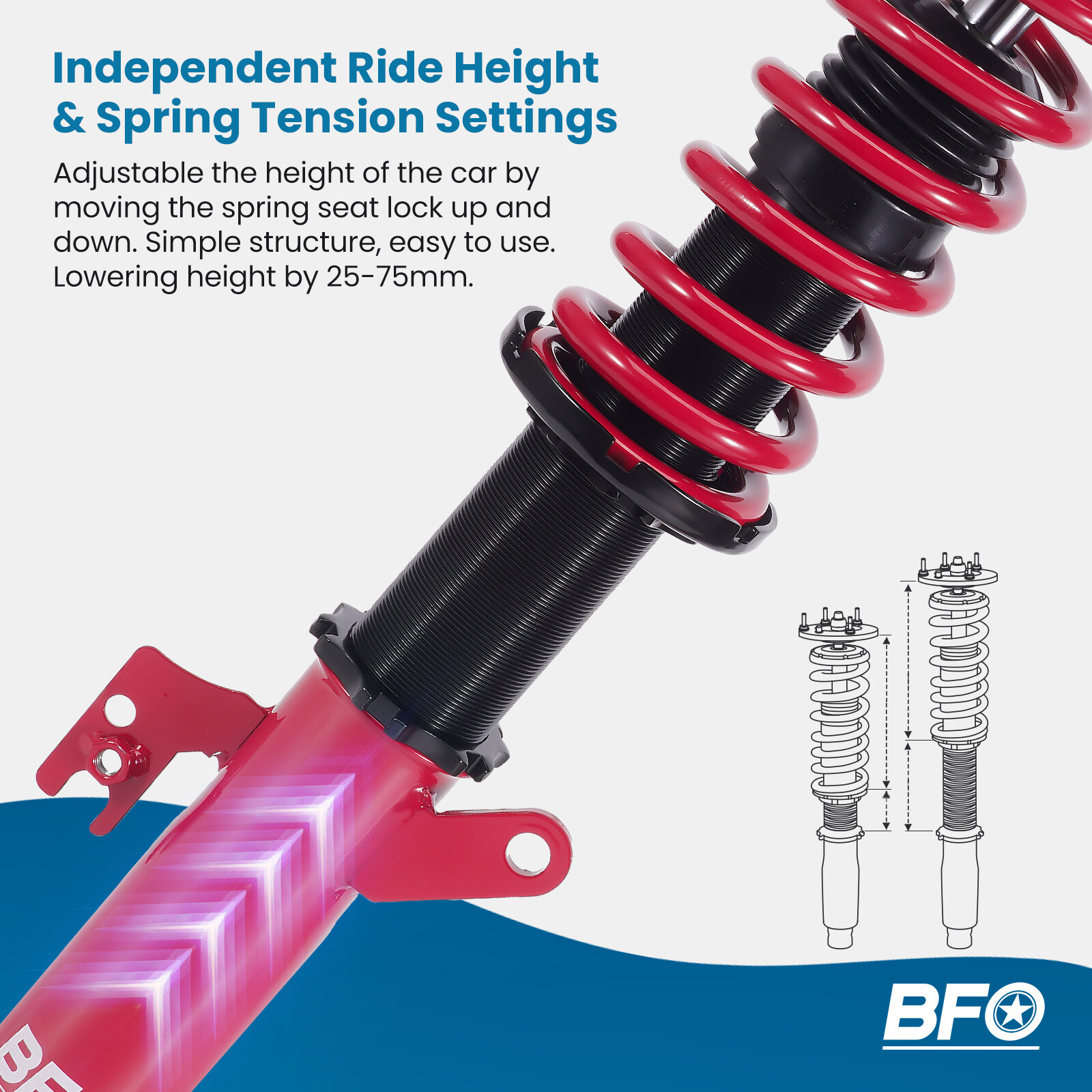 BFO Coilovers Lowering Kit For Toyota Camry 2007-2011 Full Height Adjustable