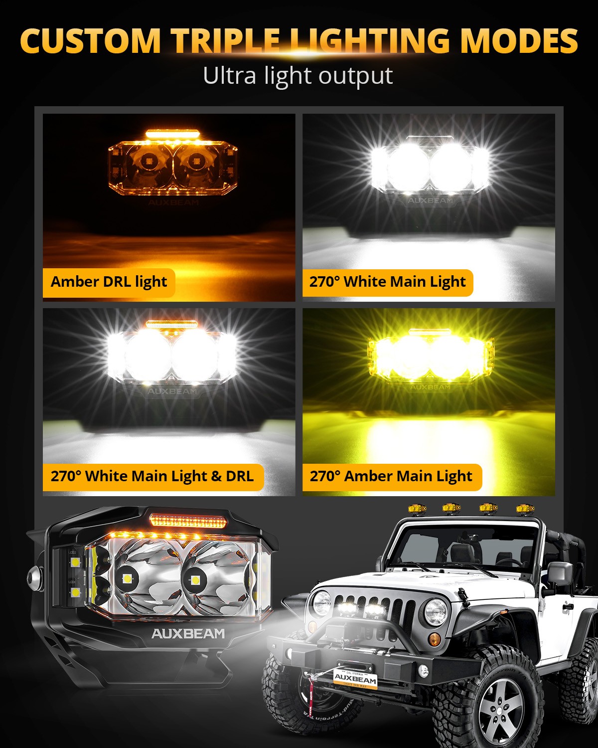 6Pcs AUXBEAM 4″ Side Shooter LED Driving Pods Fog Ditch Work Lights Amber DRL