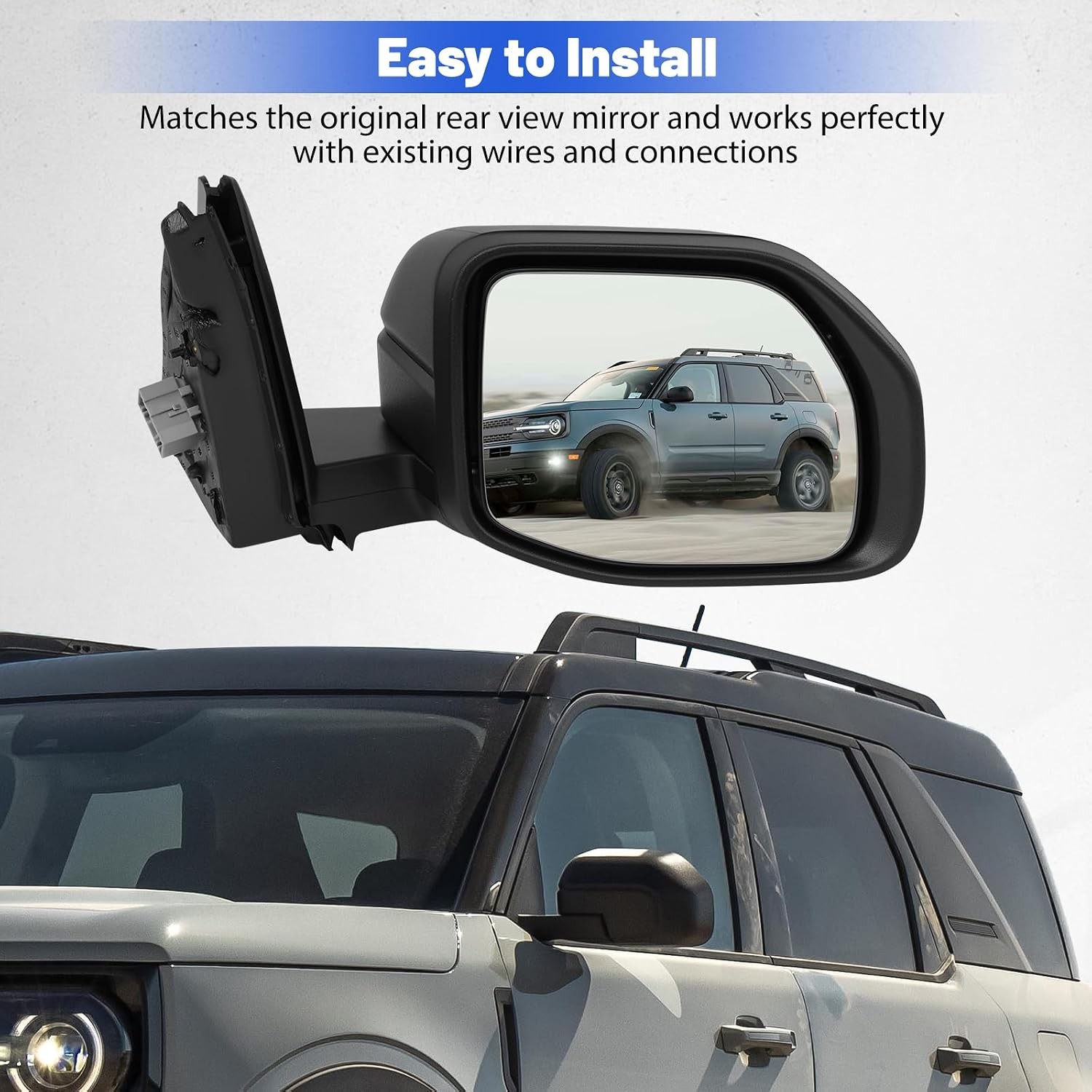 Passenger Right Side Mirror Heated Manual Fold For 2021-2024 Ford Bronco Sport