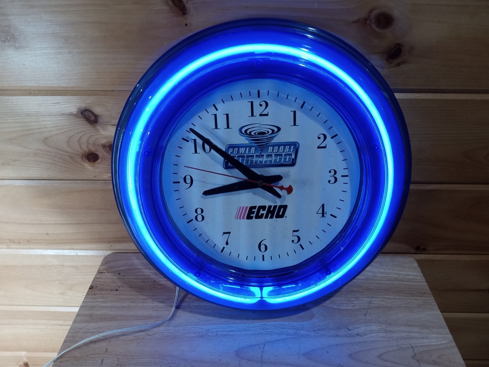 Echo Power Boost Tornado Neon Advertising Wall Clock Blue Light Rare Works Read