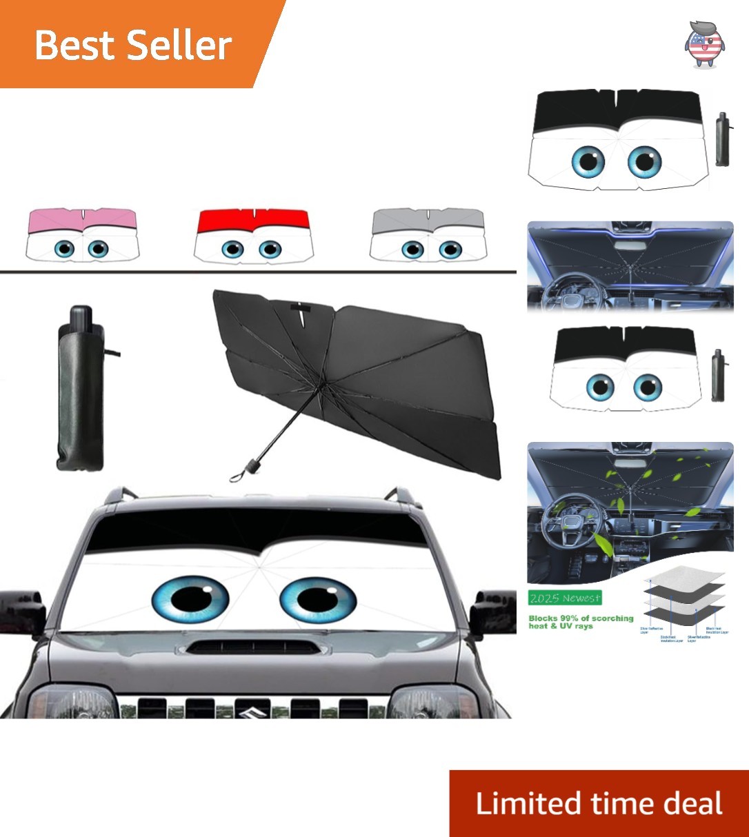 2025 Universal 100% Blackout Windshield Sun Shade for Ultimate UV Protection