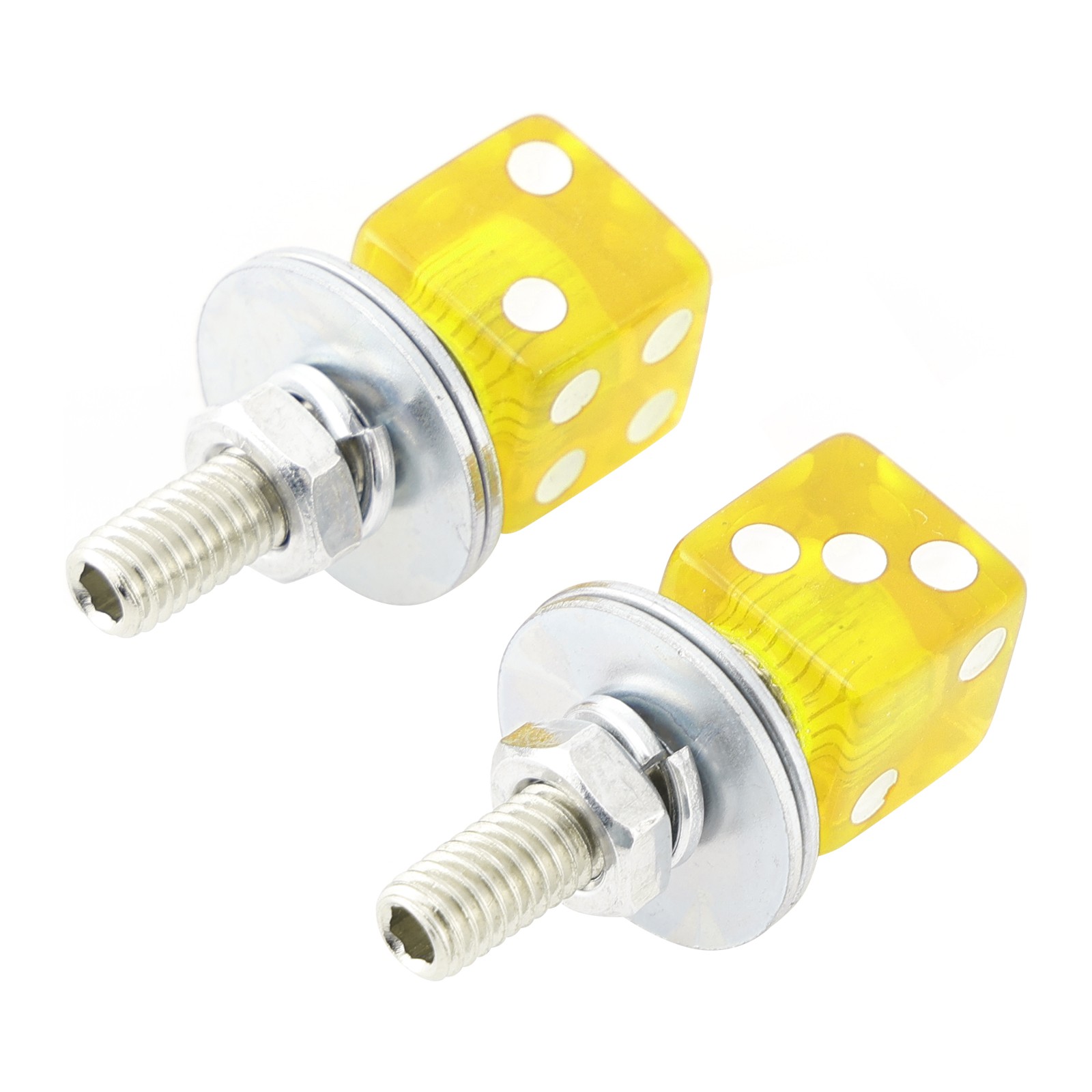 2x Motorcycle Bike Plastic Yellow Dice License Plate Bolt On Screw On Frame Nut