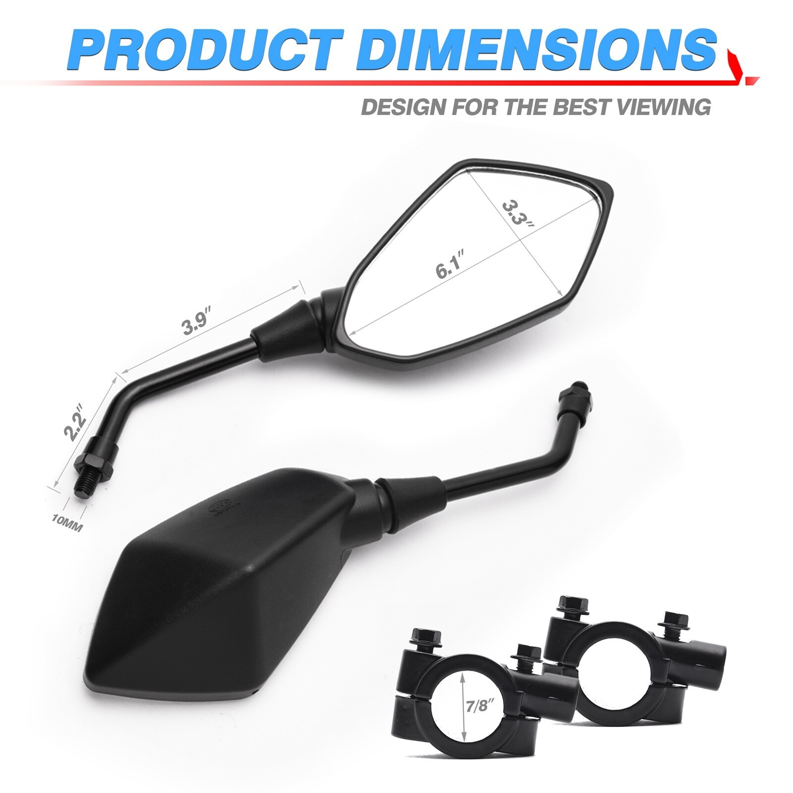 Pair 7/8″ 22mm Handlebar End Rearview Side Rear View Mirror Universal Motorcycle
