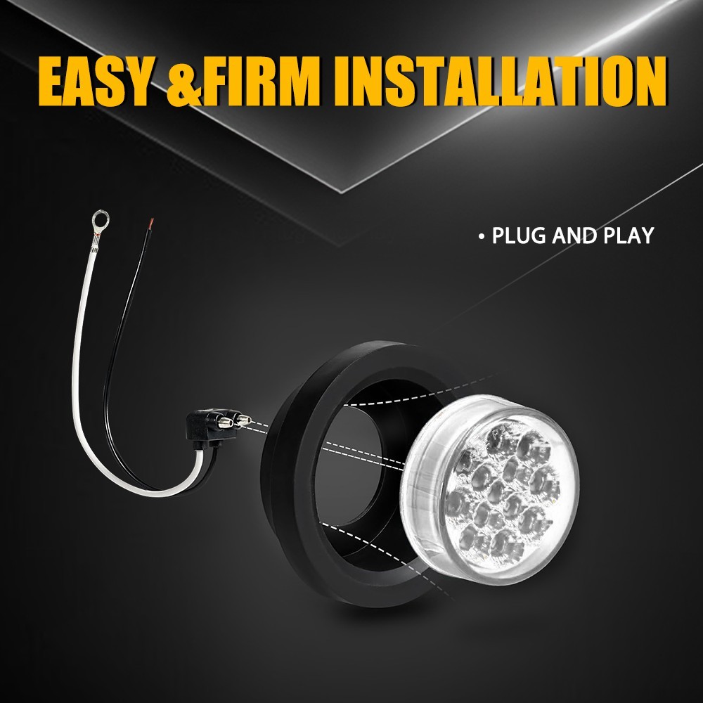 Clear Lens 4Pcs 2.5″ Round 13 LED DOT IP67 Trailer Clearance Side Marker Lights