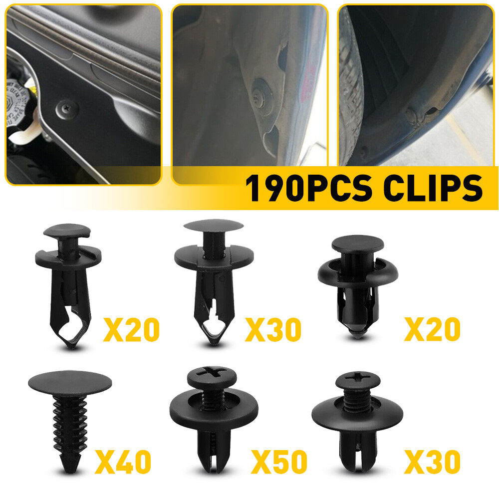 190Pcs Bumper Clips Retainer Auto Car Rivets Fastener Fender Push Pin Trim