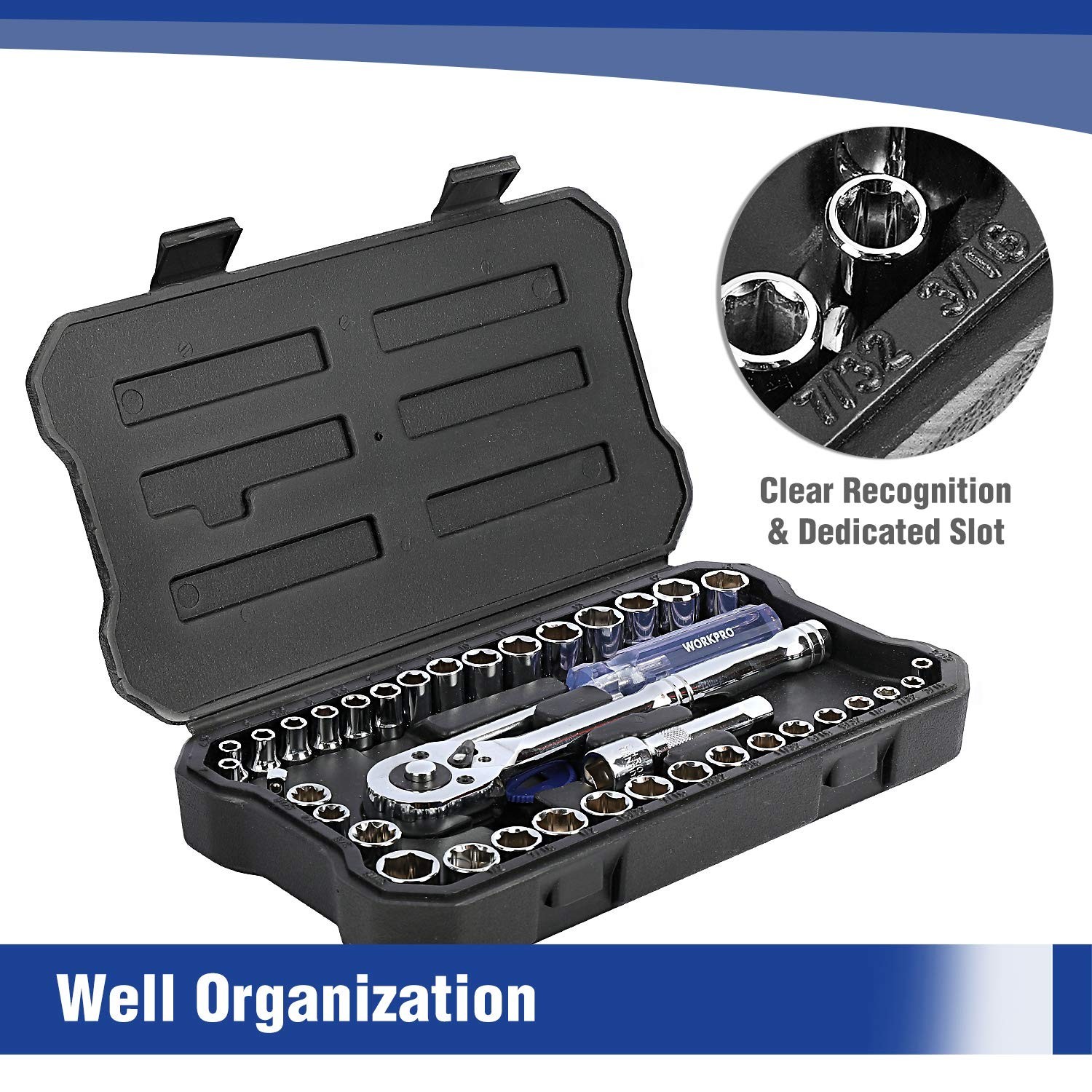 39-Piece Drive Socket Set – Metric & SAE, Quick-Release Ratchet, Extension Bar,