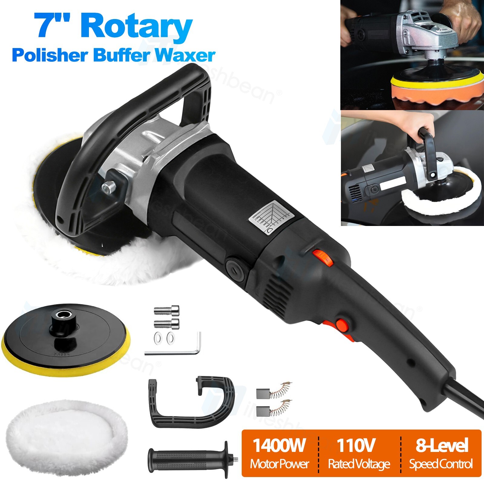 Electric Car Polisher Buffer Sander 1400W Rotary Polishing Machine to 5/6/7″ Pad