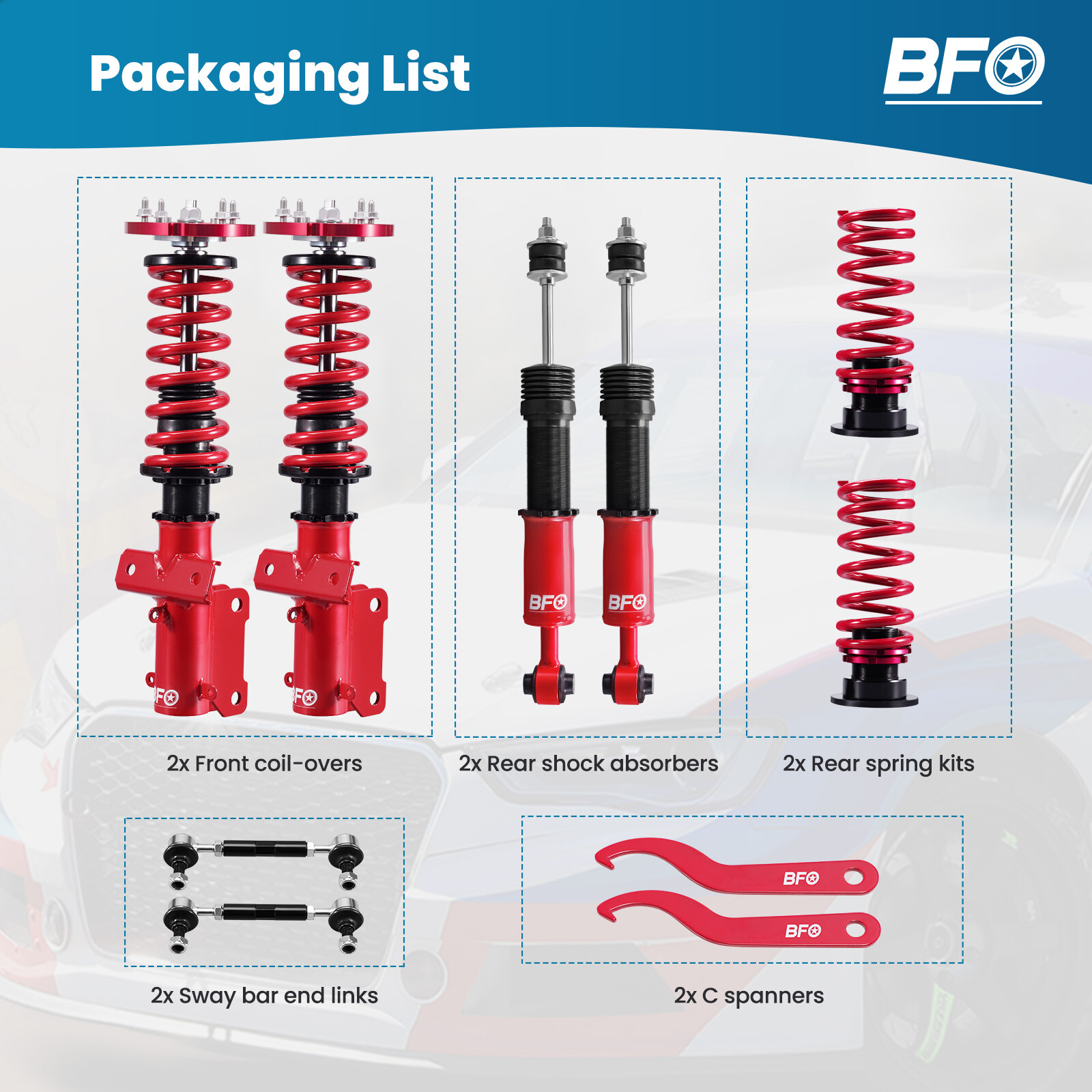 BFO Coilovers Strut Suspension Spring Kit For Ford Mustang 2005-2014 Adj. Height