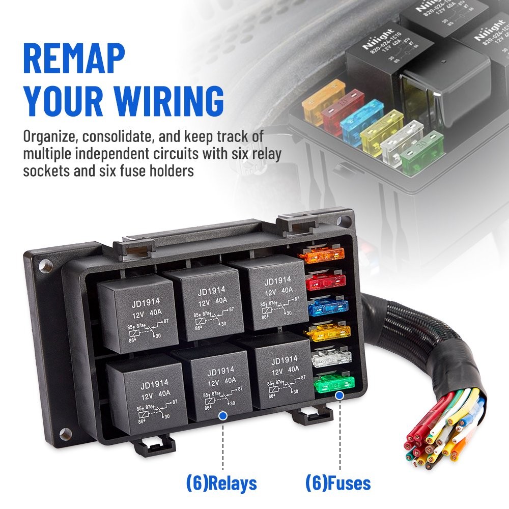Universal 12V Waterproof Automotive 6 ATO Fuse Relay Box Block w/ Harness Marine