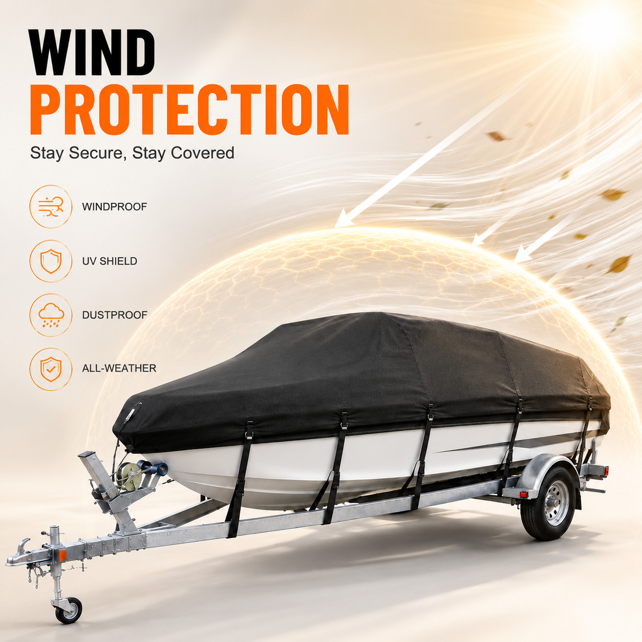 20-22 ft Heavy Duty Boat Cover UV Trailerable Fishing Ski Bass V-Hull Runabouts