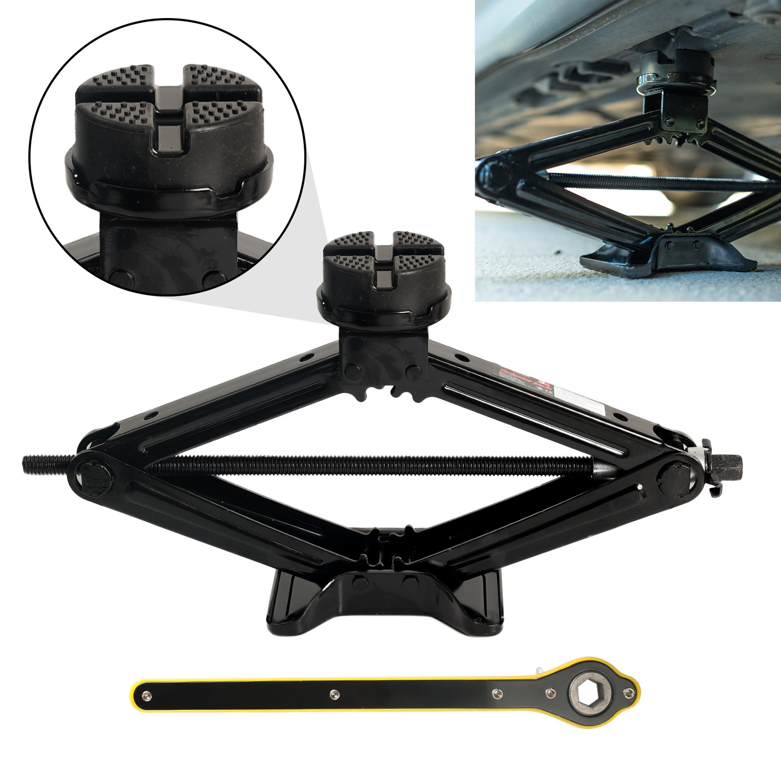 3 Ton Steel Scissor Jack Car Lift Jack Kit Crank Handle Rubber Pad Universal