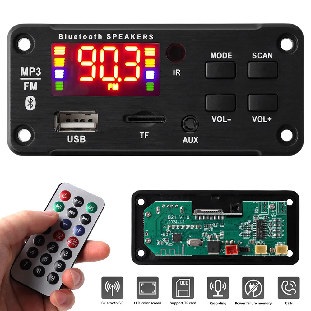 2x25W Amplifier Bluetooth 5.0 MP3 Player Decoder Board 12V Car FM Speaker Module
