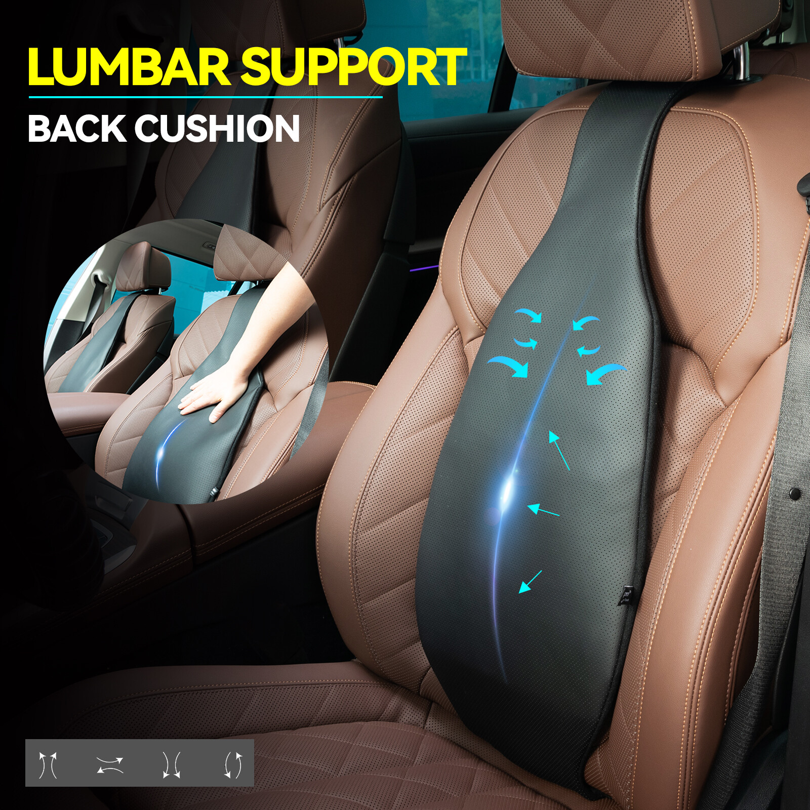 Lumbar Support Pillow Car Seat Back Support Ergonomic Cushion Pain Relief Auto