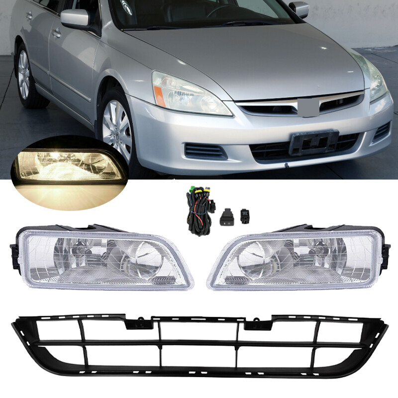 Fit 2006 2007 Honda Accord Sedan Front Bumper Lower Grille & Fog Lights Set 4pcs