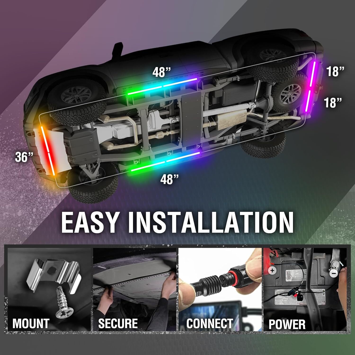 4PC RGB-IC Dream Color DreamColor Underglow LED Kit Car Neon Bar Light