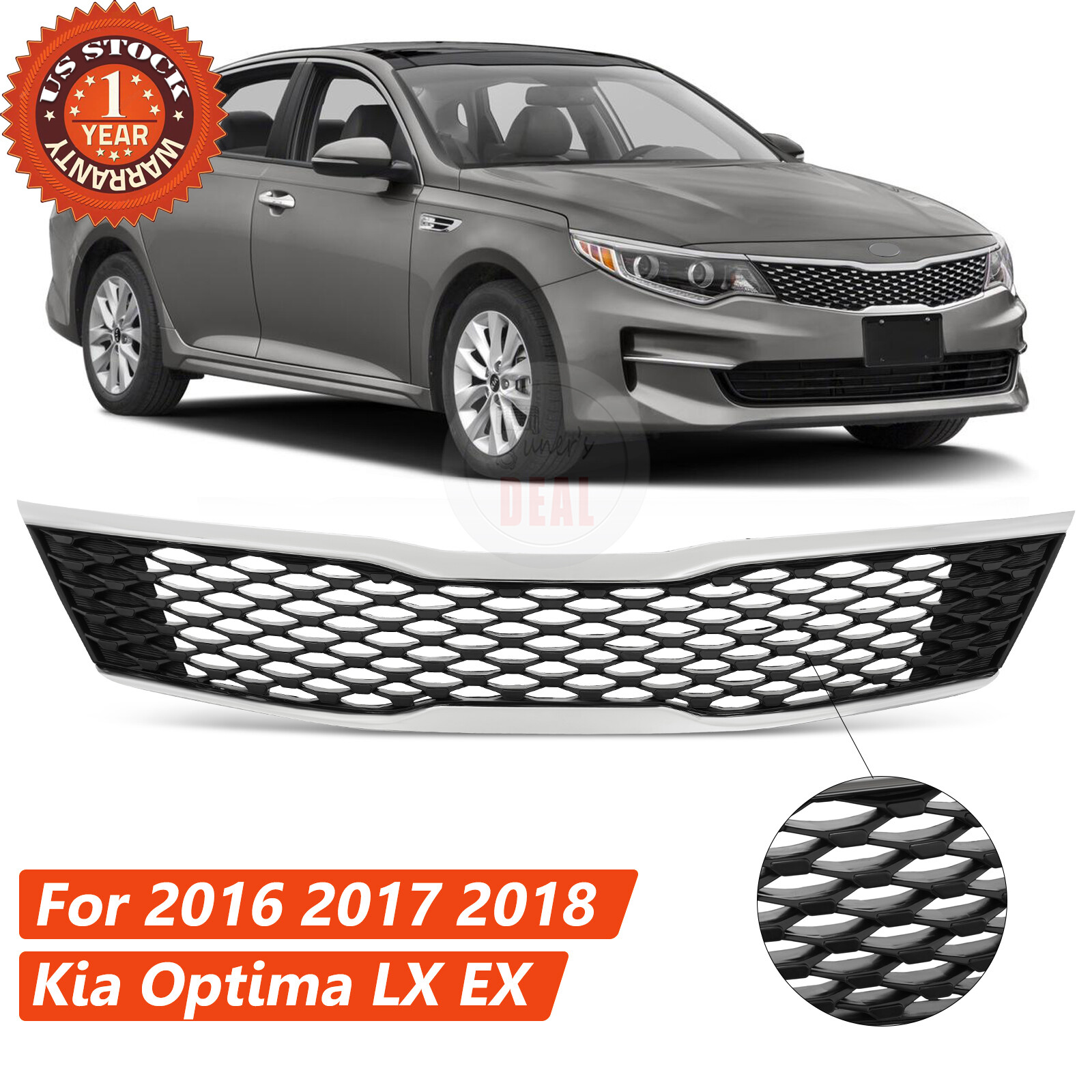 Front Upper Bumper Grille Chrome/Black Grill For 2016 2017 2018 Kia Optima LX EX