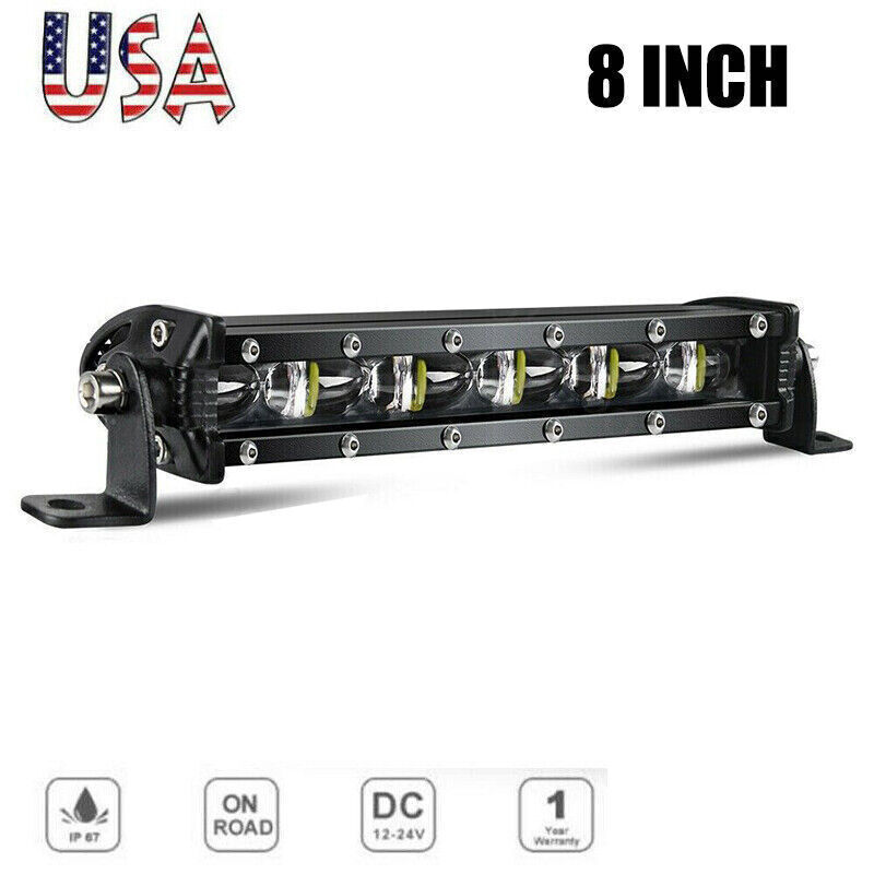 2pcs 6D 8inch Slim Single Row LED Work Light Bar Spot Flood for ATV UTE Offraod
