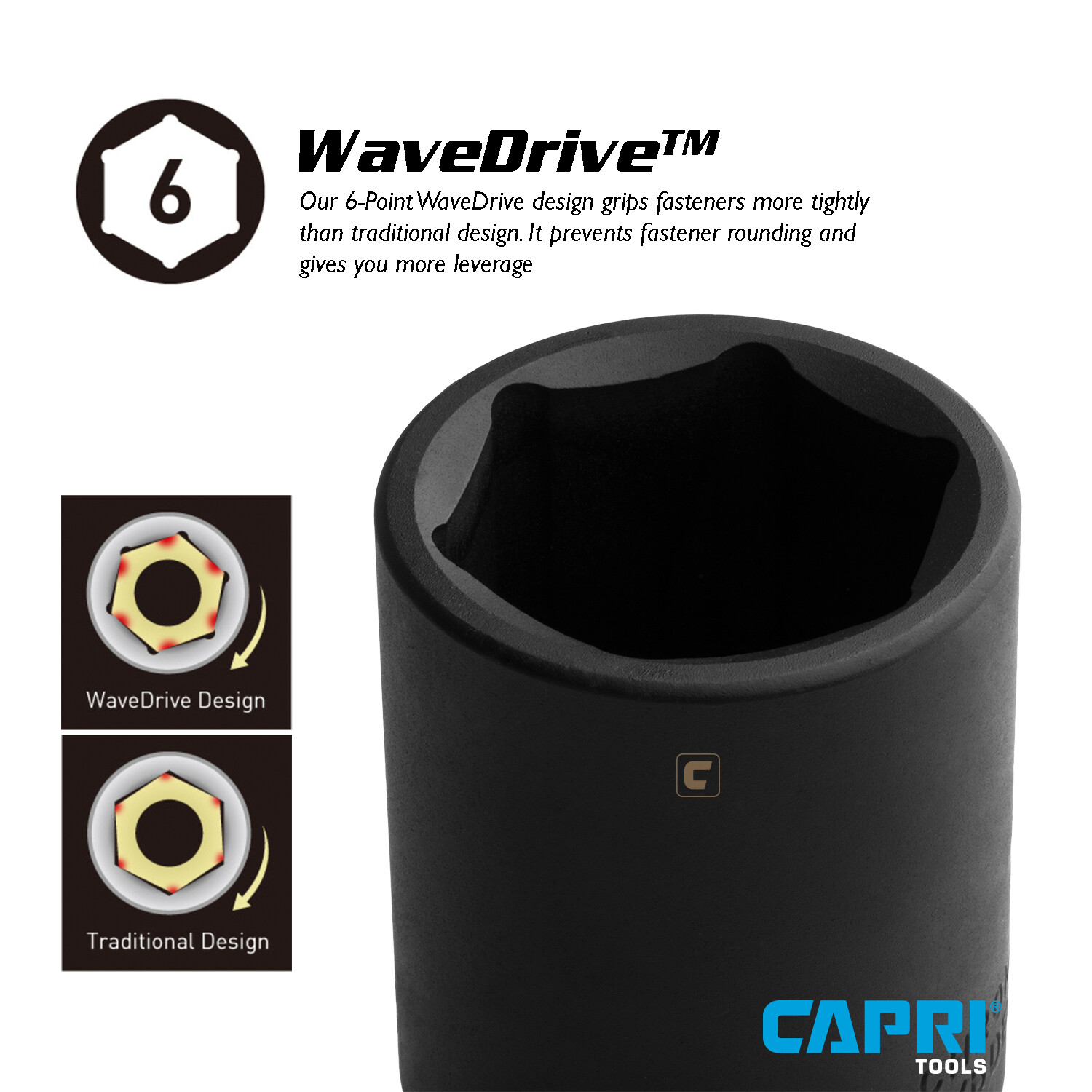 Capri Tools Shallow Impact Socket, 1/2 in. Drive, 6-Point, SAE 7/16 to 1-1/4 in