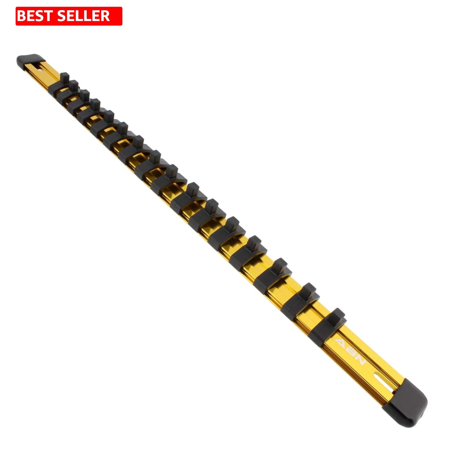 Effortless Tool Organization: Yellow Aluminum Socket Holder with 16 Secure Clips