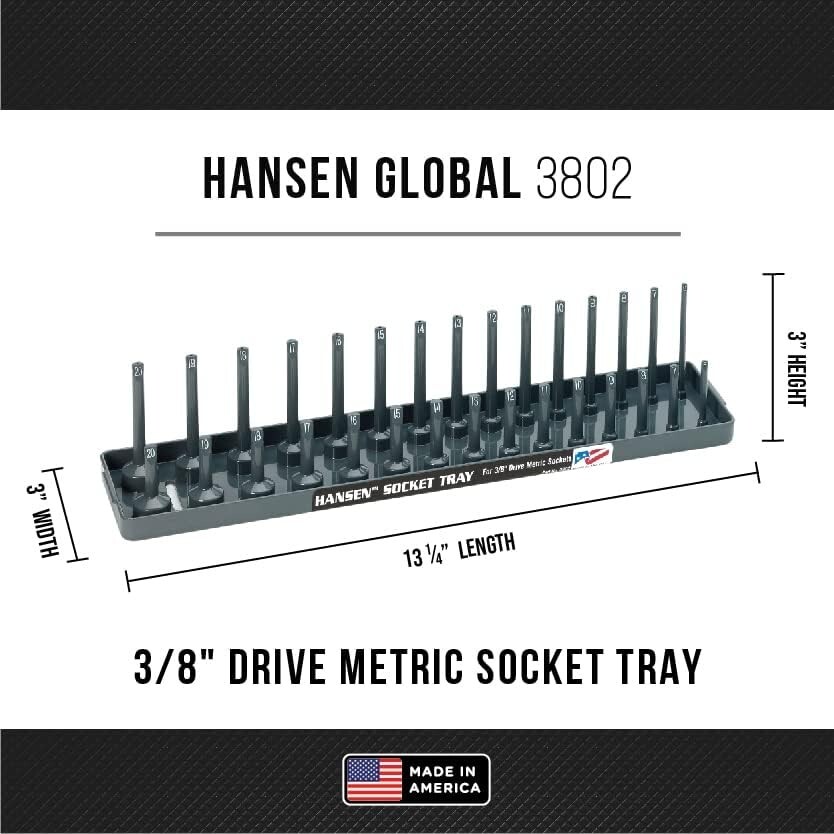 Hansen Global 6pc Socket Tray Rack Organizer Set 1/4 3/8 1/2” Metric SAE USA