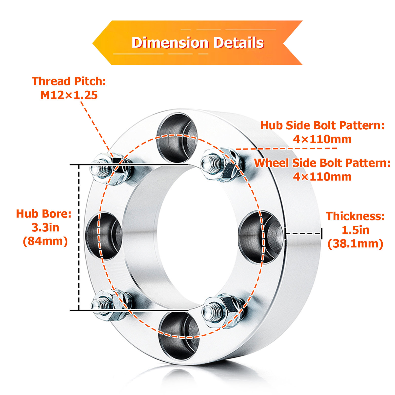 4PCS 4x110mm 1.5″ Wheel Spacers M12x1.25 For CFMoto UForce 1000 ZForce 800 950