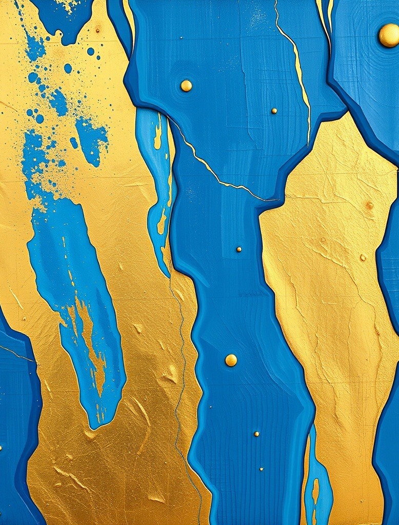 Artistic Sticker Blue and Gold Abstract Textured Splatter Design Decal Artwork