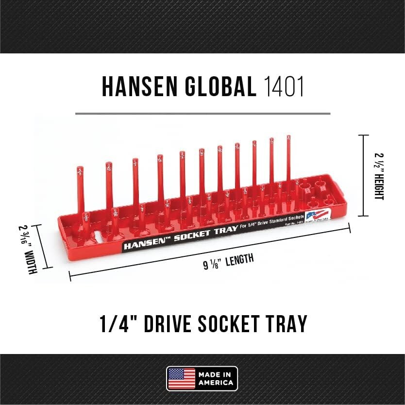 Hansen Global 6pc Socket Tray Rack Organizer Set 1/4 3/8 1/2” Metric SAE USA