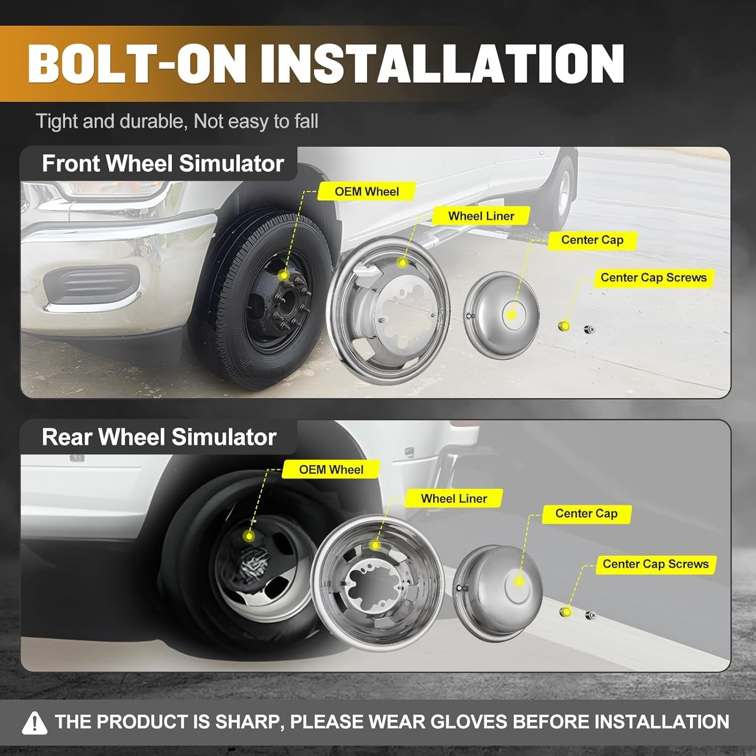 2003-2025 Dodge Ram 3500 17” Dual Stainless Steel Wheel Simulator Rim Skins