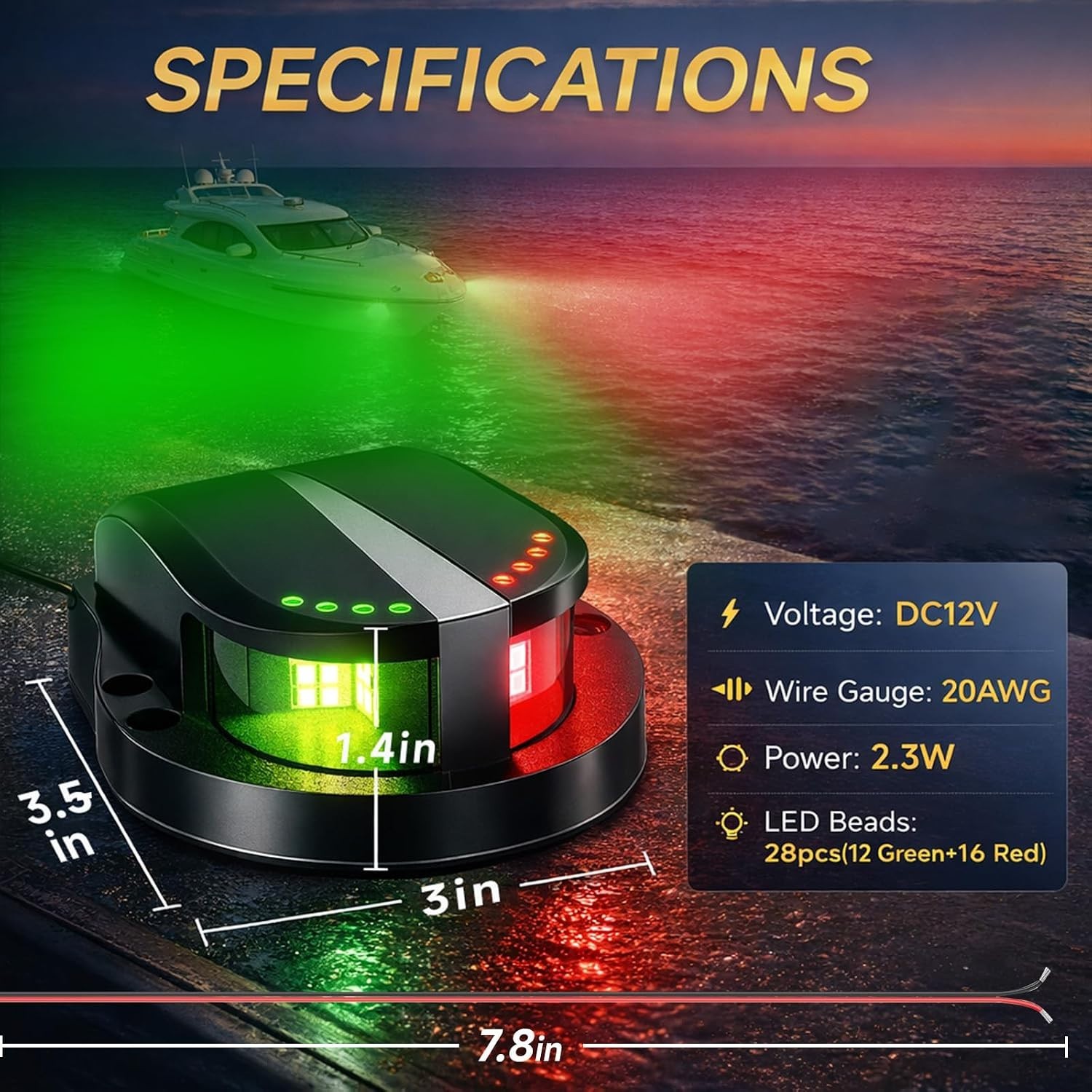Boat Navigation Lights Red and Green, Bow Lights for Boats LED IP67 Waterproof,