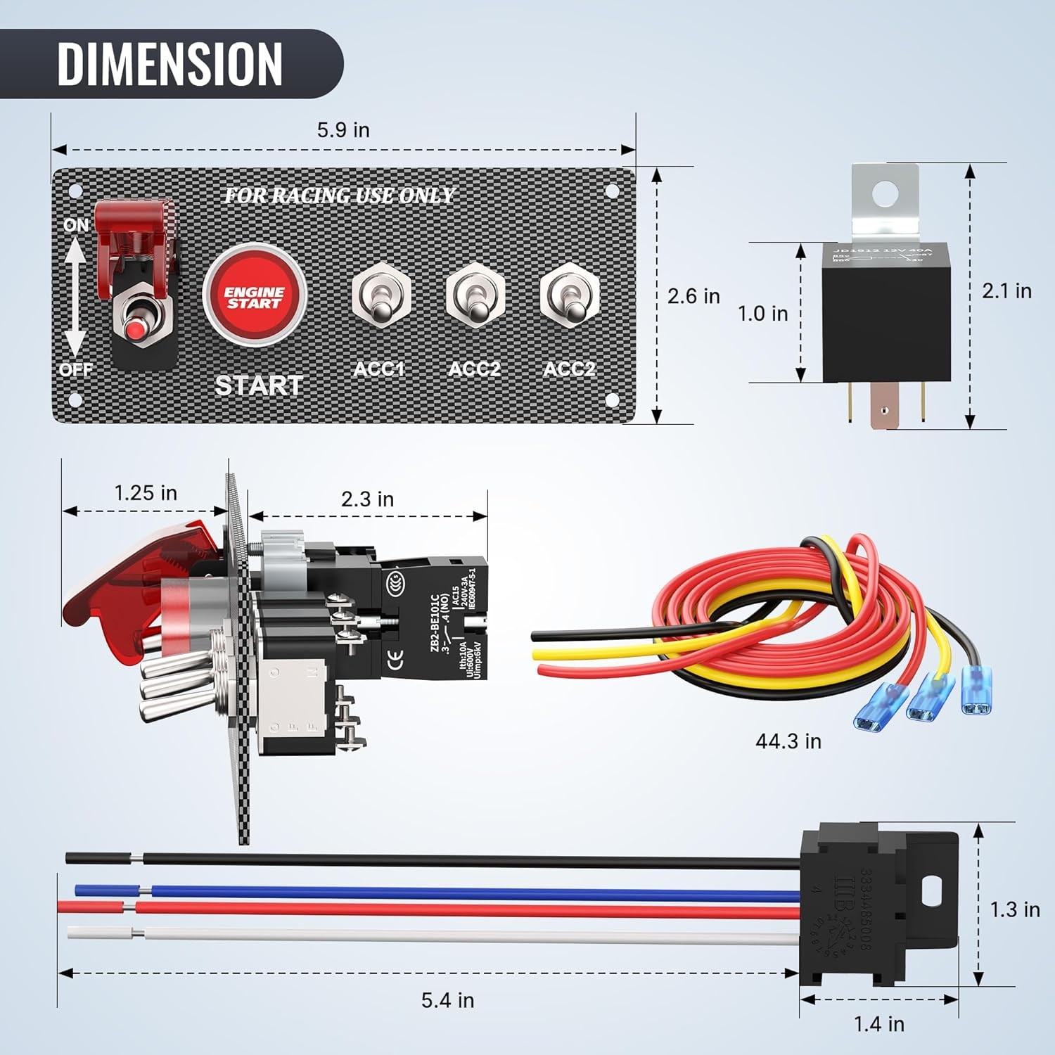 5-in-1 Ignition Switch Panel Engine Start Push Button LED 12V Toggle Racing Car