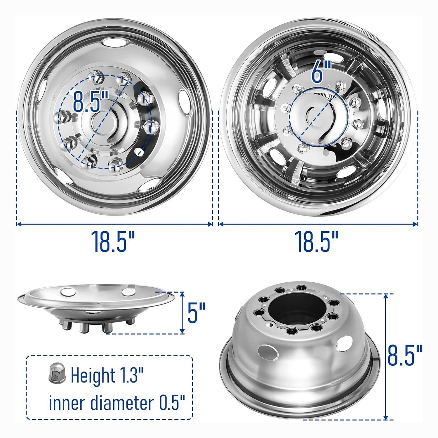 17″ Steel Over-the-Lug Wheel Simulators 8Lugs, 4 Holes for Ford F350 05-21