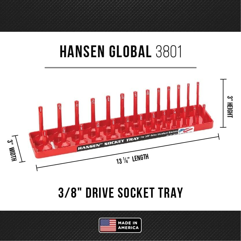 Hansen Global 6pc Socket Tray Rack Organizer Set 1/4 3/8 1/2” Metric SAE USA