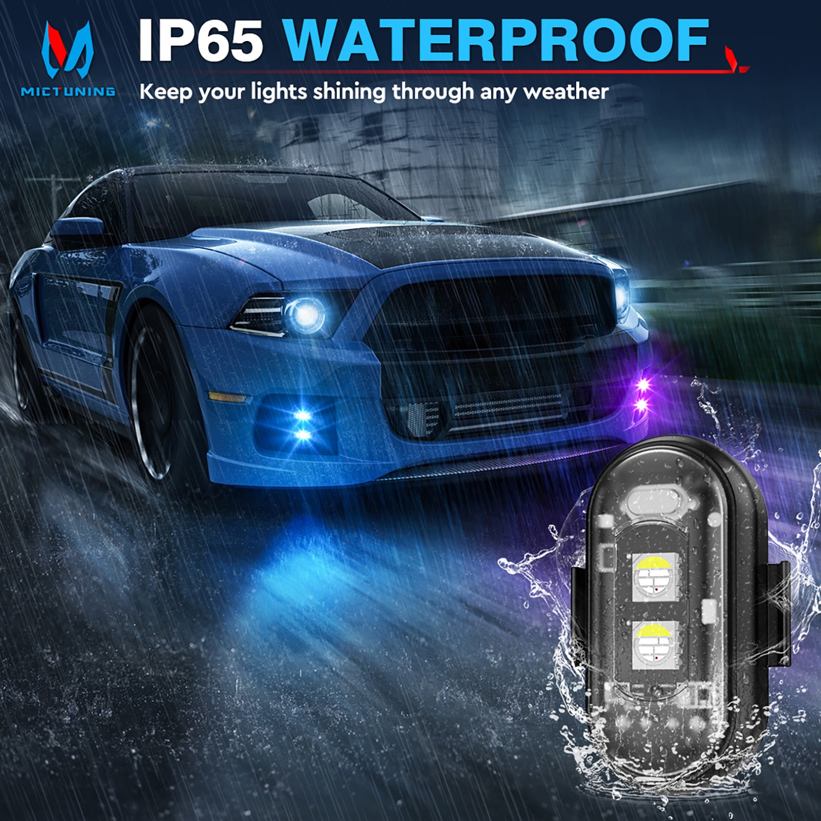 RGB Led Car Ambient Lights Rechargeable Wireless Car Light With Remote Control