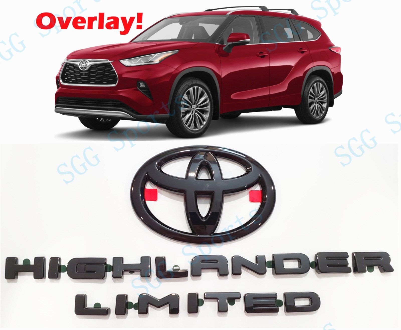 3pcs Gloss Black HIGHLANDER Limited Logo OVERLAY Emblem 2020+Toyota Highlander