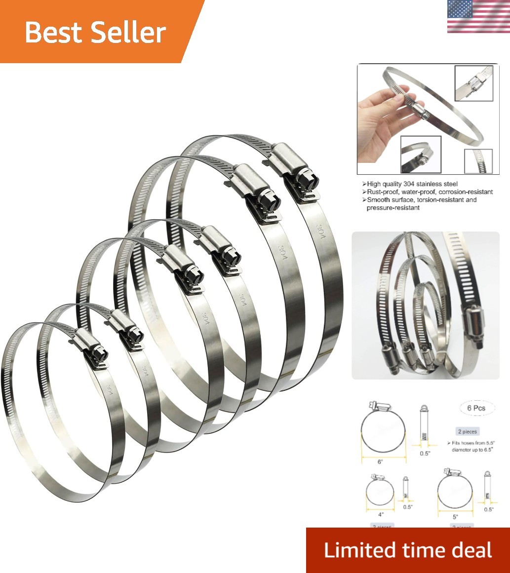 Versatile Water Pipe Clamps Set – 6 Adjustable Stainless Steel Sizes (4″-6″)