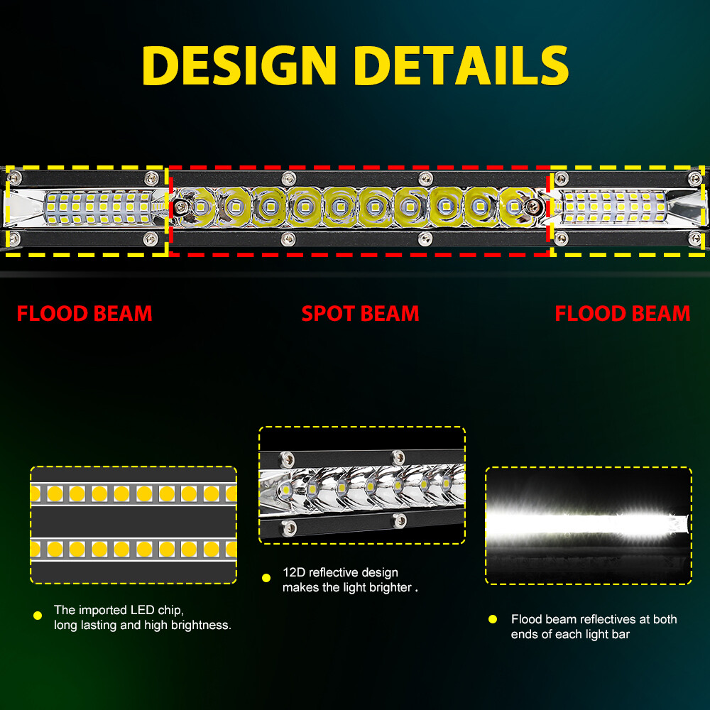 LED Light Bar Spot Flood Combo beam Driving Offroad ATV UTV SUV 4WD 10″ 20″ 30″