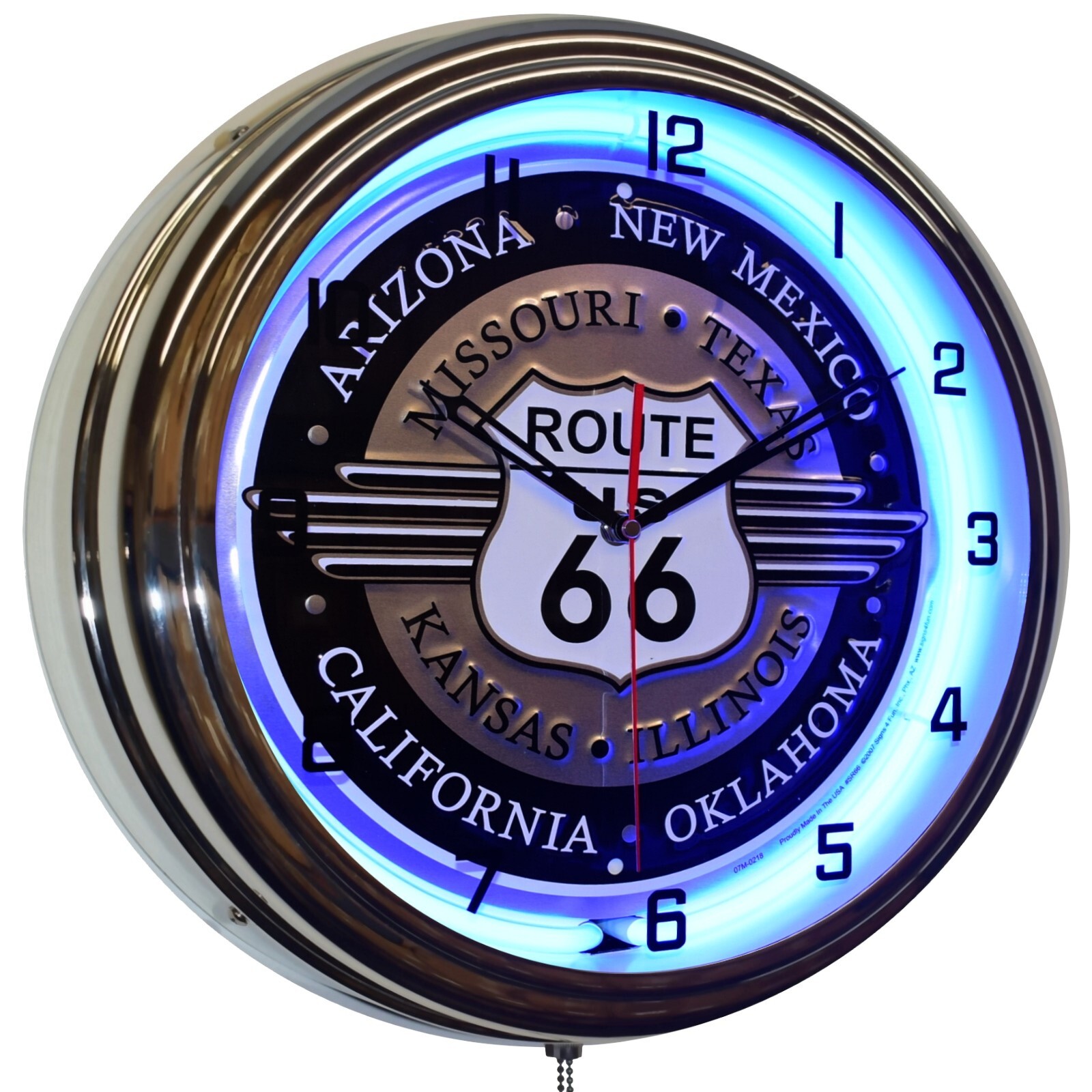 16″ U.S. Route 66 Embossed Sign Neon Clock Garage Man Cave Decor (Blue)