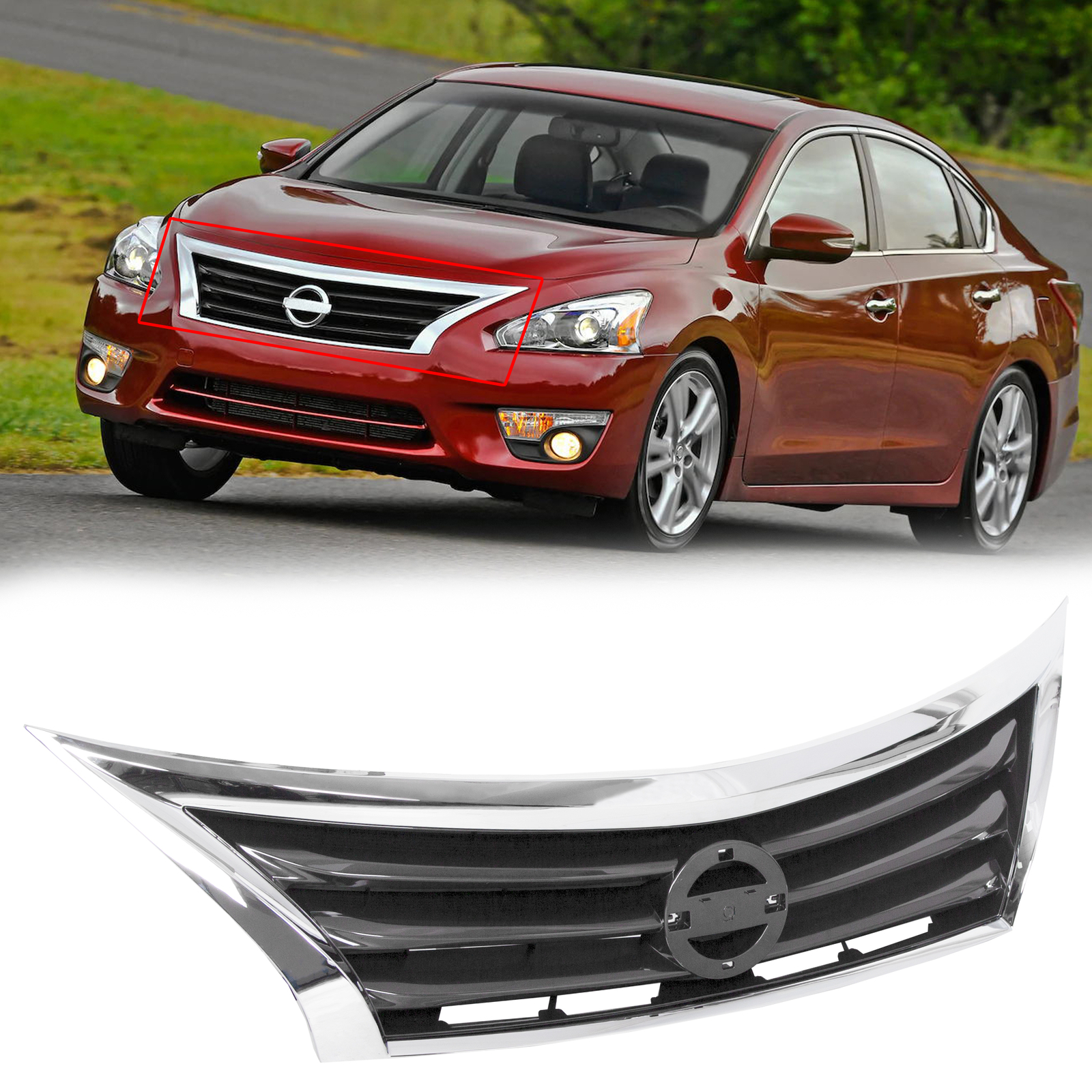 Front Bumper Grille Upper Grill Assembly Chrome For 2013 2014 2015 Nissan Altima