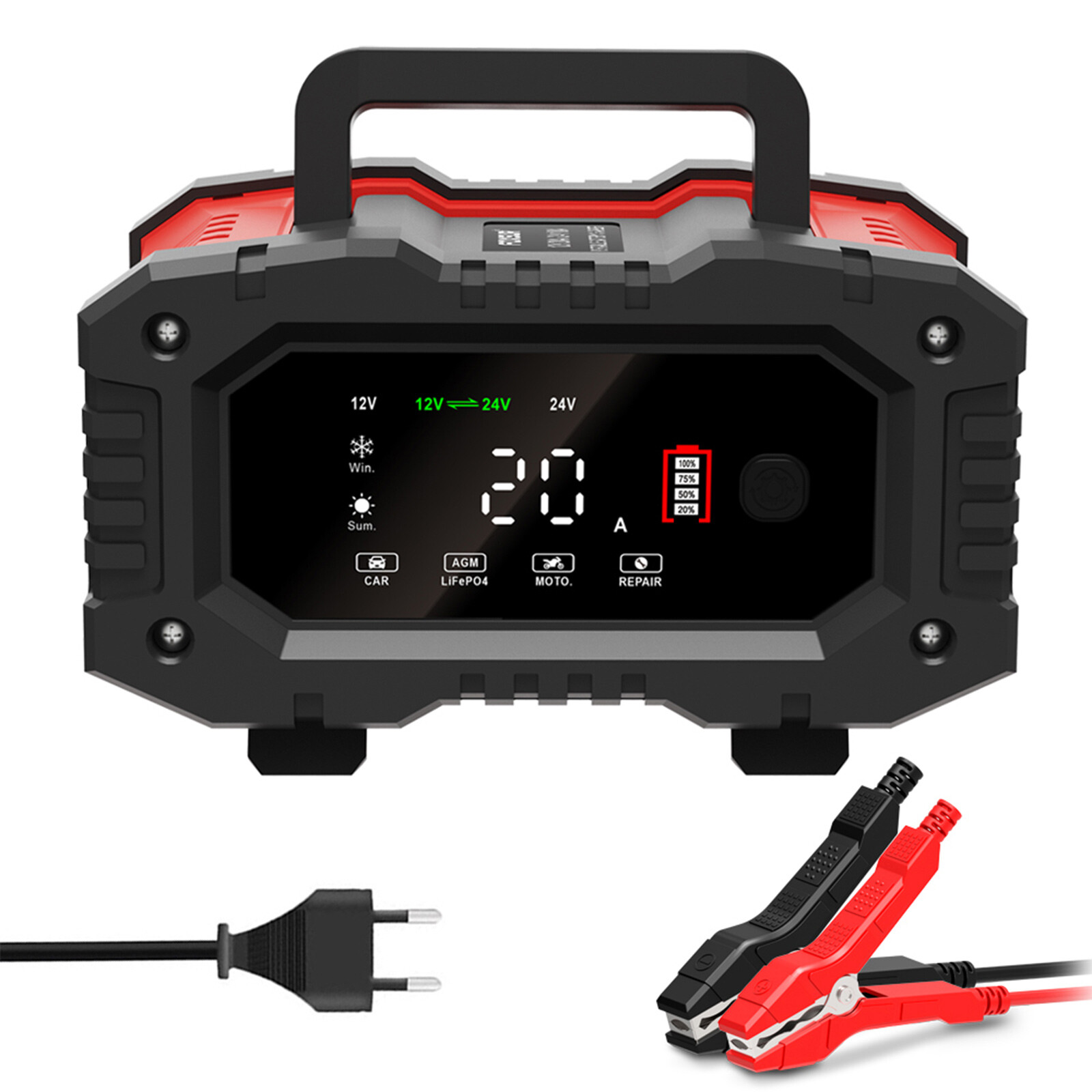 12V-20A 24V-10A Car Battery Charger Car Smart Repair Motorcycle Caravan Boat US